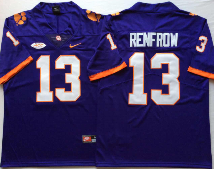 NCAA Men Clemson Tigers Purple #13 RENFROW